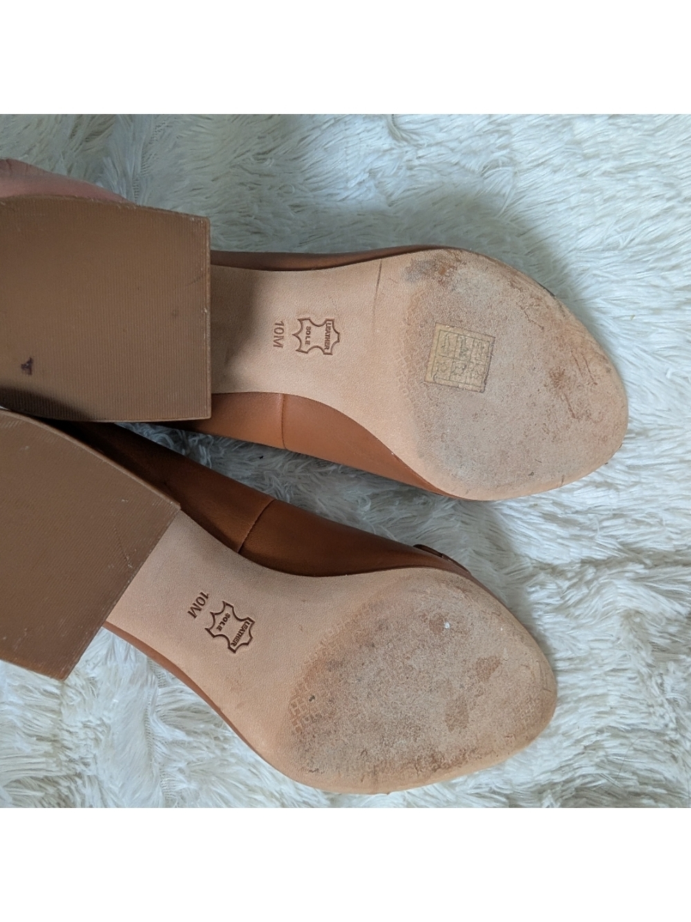 Tory Burch Tan Leather Loafer Chunky Square Heel Pumps Size 10 - Picture 5 of 7